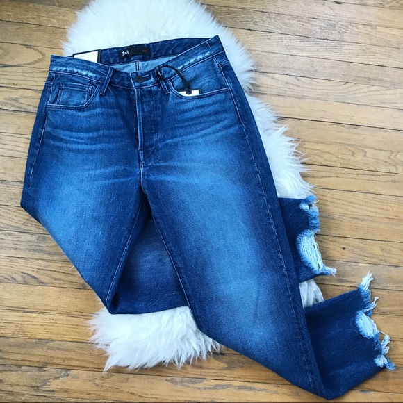 3x1 Denim - 3X1 NY Distressed Raw Hem High Rise Jeans